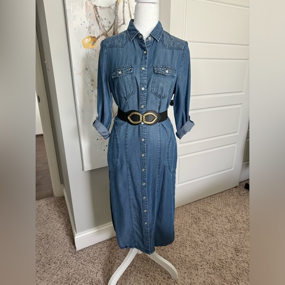 Denim dress size USA 8 with snap buttons and pockets - Picture 3 of 4
